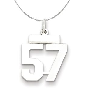 Silver, Athletic Collection, Small Polished Number 57 Necklace