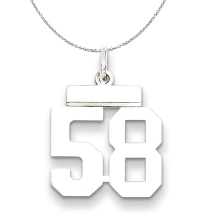 Silver, Athletic Collection, Small Polished Number 58 Necklace