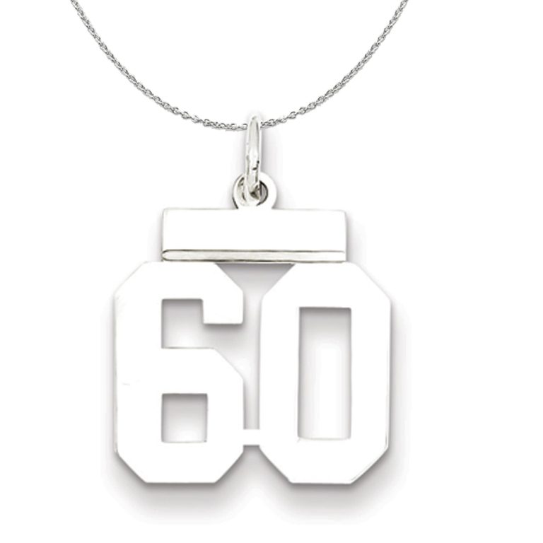 Silver, Athletic Collection, Small Polished Number 60 Necklace