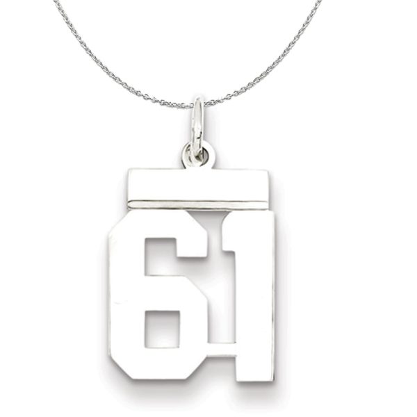 Silver, Athletic Collection, Small Polished Number 61 Necklace