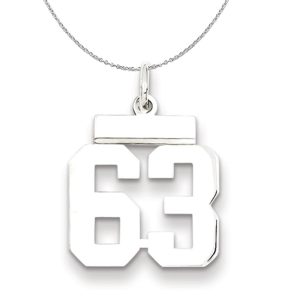 Silver, Athletic Collection, Small Polished Number 63 Necklace