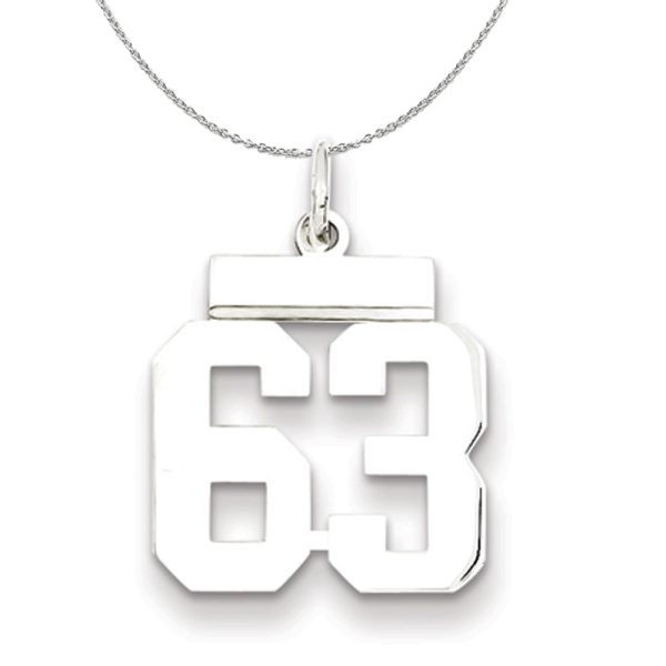 Silver, Athletic Collection, Small Polished Number 63 Necklace