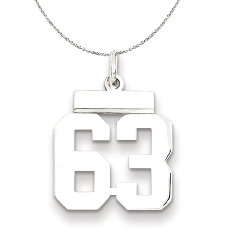 Silver, Athletic Collection, Small Polished Number 63 Necklace