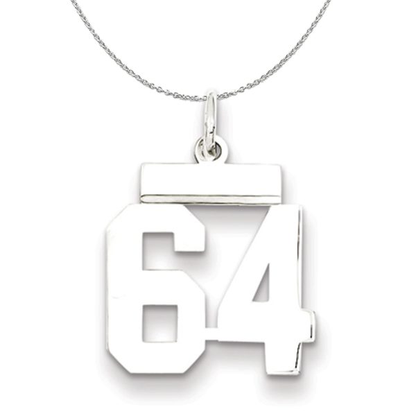 Silver, Athletic Collection, Small Polished Number 64 Necklace