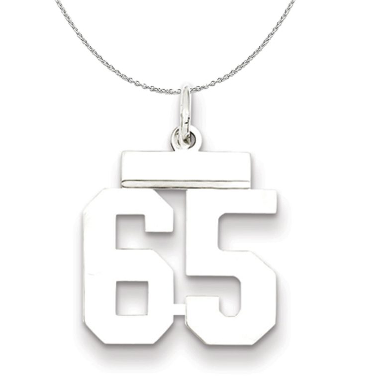 Silver, Athletic Collection, Small Polished Number 65 Necklace