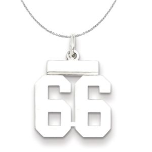 Silver, Athletic Collection, Small Polished Number 66 Necklace