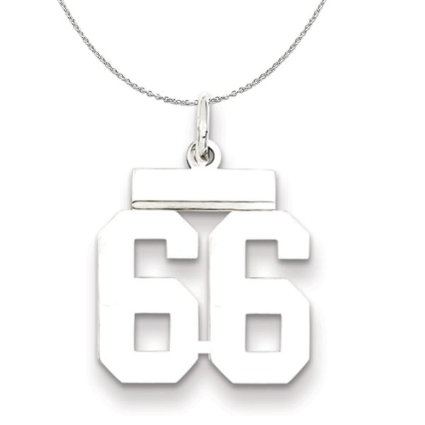 Silver, Athletic Collection, Small Polished Number 66 Necklace