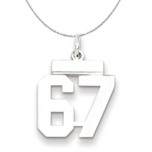 Silver, Athletic Collection, Small Polished Number 67 Necklace