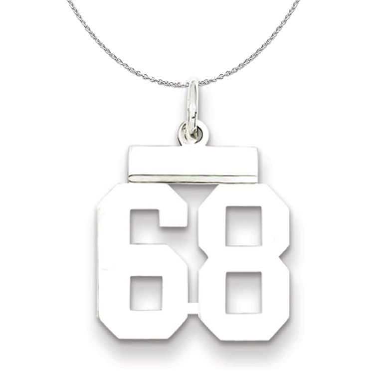 Silver, Athletic Collection, Small Polished Number 68 Necklace