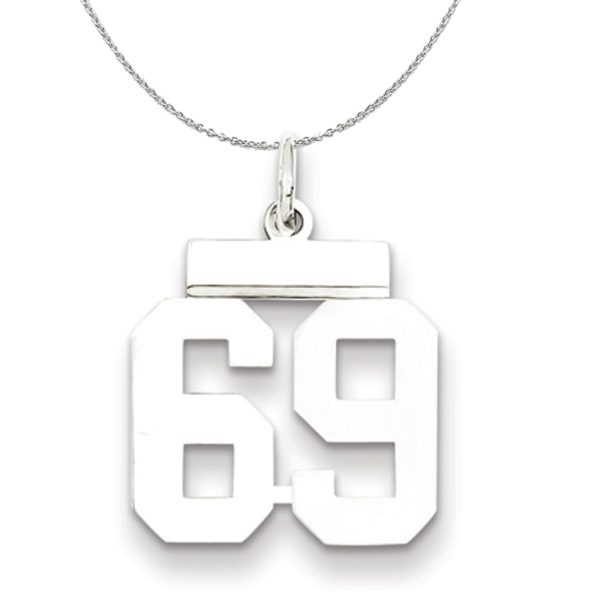 Silver, Athletic Collection, Small Polished Number 69 Necklace