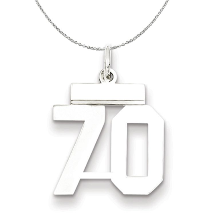 Silver, Athletic Collection, Small Polished Number 70 Necklace