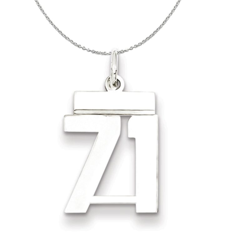 Silver, Athletic Collection, Small Polished Number 71 Necklace