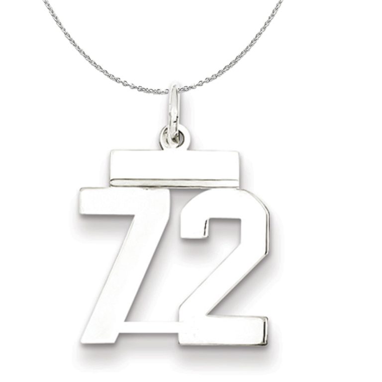 Silver, Athletic Collection, Small Polished Number 72 Necklace