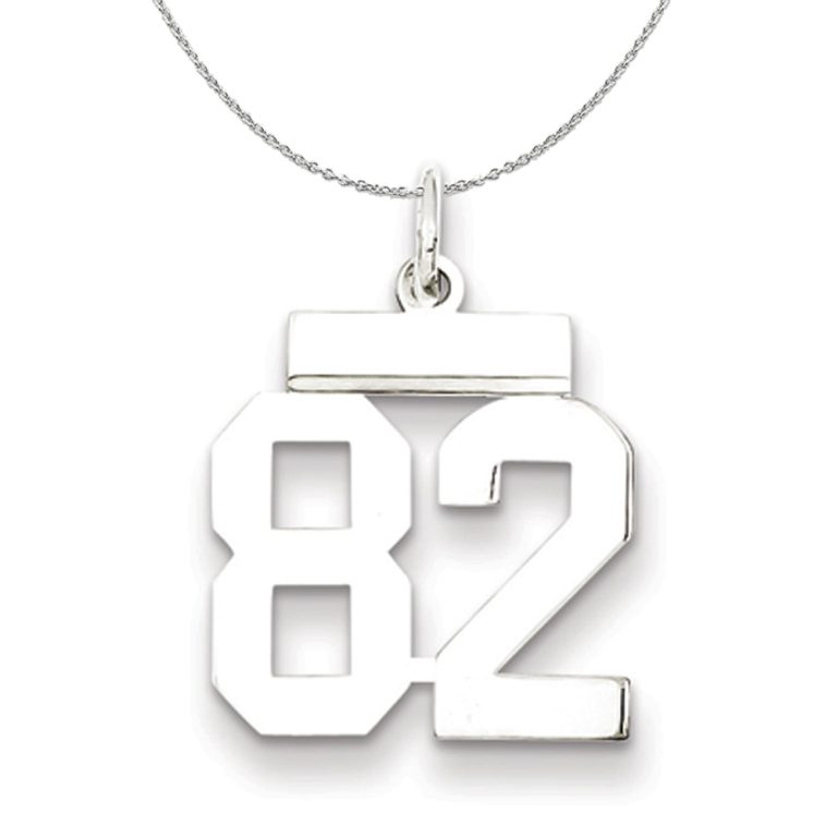 Silver, Athletic Collection, Small Polished Number 82 Necklace