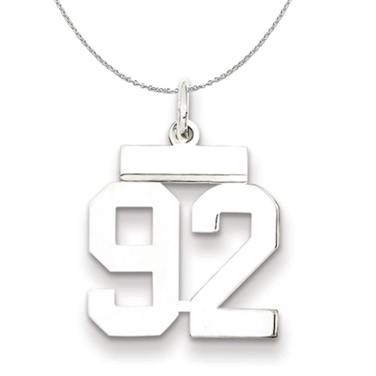 Silver, Athletic Collection, Small Polished Number 92 Necklace