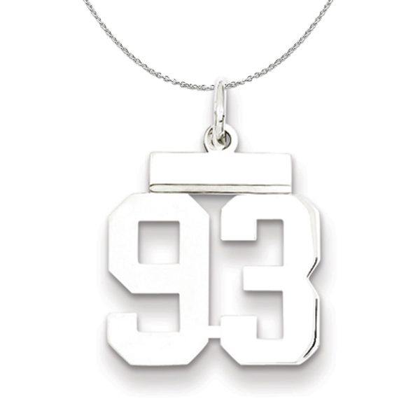 Silver, Athletic Collection, Small Polished Number 93 Necklace