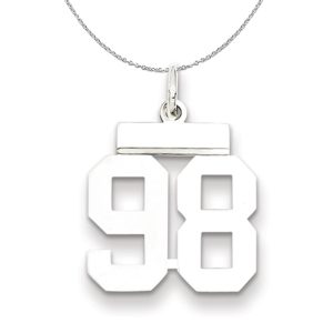 Silver, Athletic Collection, Small Polished Number 98 Necklace