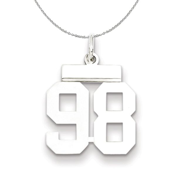 Silver, Athletic Collection, Small Polished Number 98 Necklace