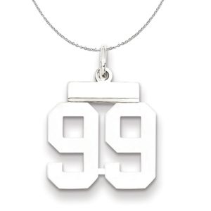 Silver, Athletic Collection, Small Polished Number 99 Necklace