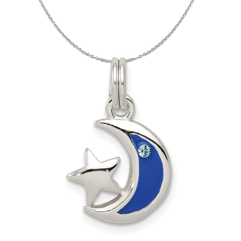 Silver, Cubic Zirconia and Enamel Blue Moon and Star Charm Necklace