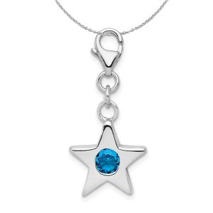 Silver December CZ Birthstone 13mm Star Clip-on Charm Necklace