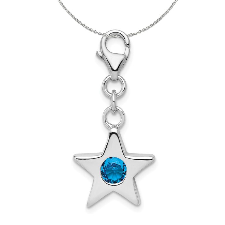 Silver December CZ Birthstone 13mm Star Clip-on Charm Necklace