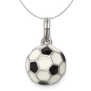 Silver, Enameled Black and White Soccer Ball Charm, 10mm Necklace