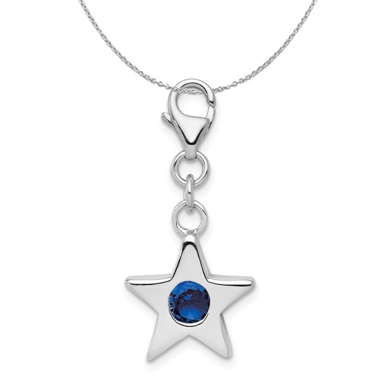 Silver September CZ Birthstone 13mm Star Clip-on Charm Necklace