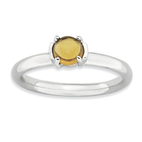 Silver Stackable .40 Carat Citrine Cabochon Ring, Size 5