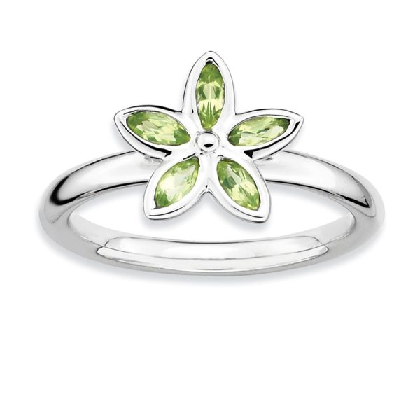 Silver Stackable .41 Cttw Peridot Flower Ring, Size 7