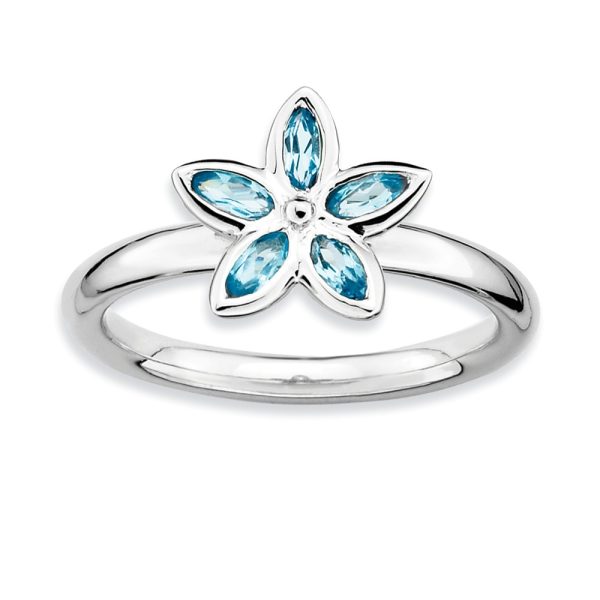 Silver Stackable .44 Cttw Blue Topaz Flower Ring Size 8