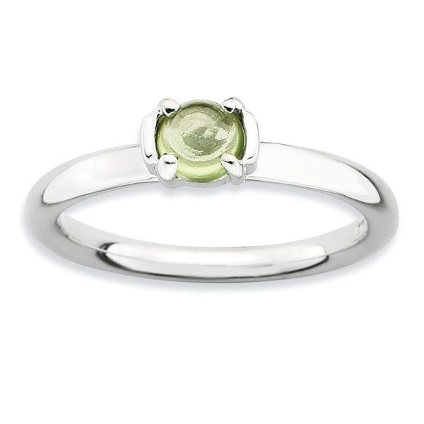 Silver Stackable 1/2 Carat Peridot Cabochon Ring, Size 5