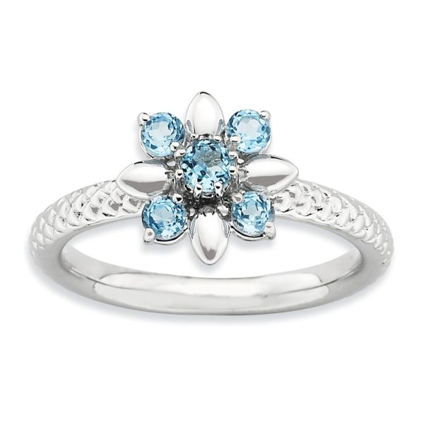 Silver Stackable 1/2 Cttw Blue Topaz Flower Ring Size 6