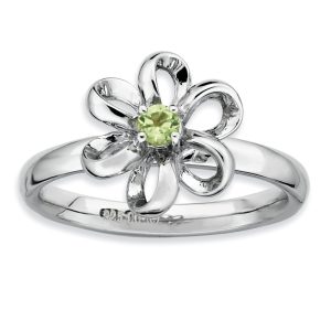 Silver Stackable 12mm .12 Carat Peridot Flower Ring, Size 8