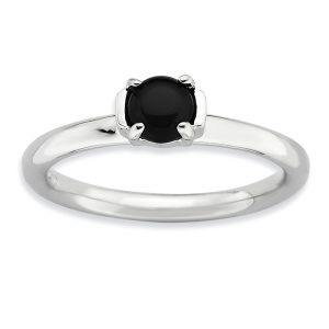 Silver Stackable Black Agate Ring, size 6