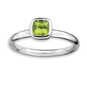 Silver Stackable Cushion Cut Peridot Solitaire Ring, Size 8