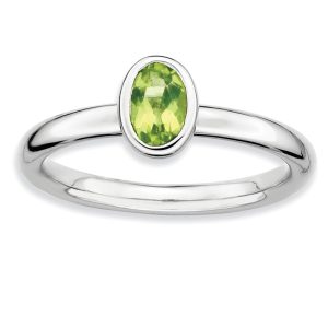 Silver Stackable Oval Peridot Solitaire Ring, Size 10