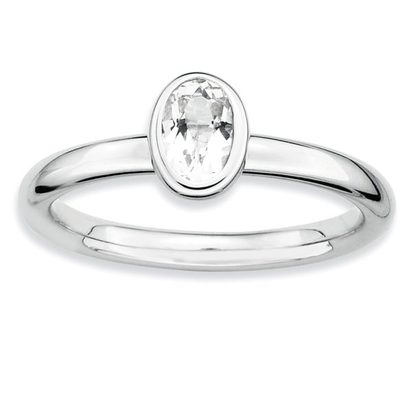 Silver Stackable Oval White Topaz Solitaire Ring, Size 6