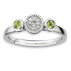 Silver Stackable Peridot and .05 Ctw HI/I3 Diamond Ring, Size 5