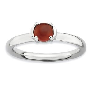 Silver Stackable Red Agate Ring, size 9