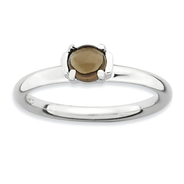 Silver Stackable Smokey Quartz Ring, size 7