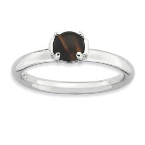 Silver Stackable Tiger's Eye Ring, size 9