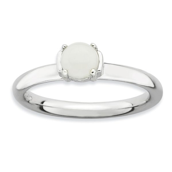 Silver Stackable White Agate Ring, size 6