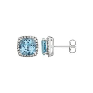 Sky Blue Topaz & Diamond 10mm Earrings in 14k White Gold