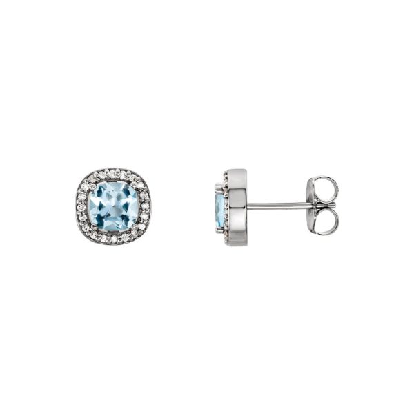 Sky Blue Topaz & Diamond 8mm Square Halo Earrings in 14k White Gold