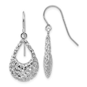 Small Cutout 3D Teardrop Dangle Earrings in 14k White Gold