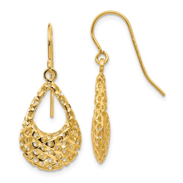 Small Cutout 3D Teardrop Dangle Earrings in 14k Yellow Gold