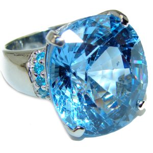 Snow Queen Large Swiss Blue Topaz .925 Sterling Silver handmade Ring size 6