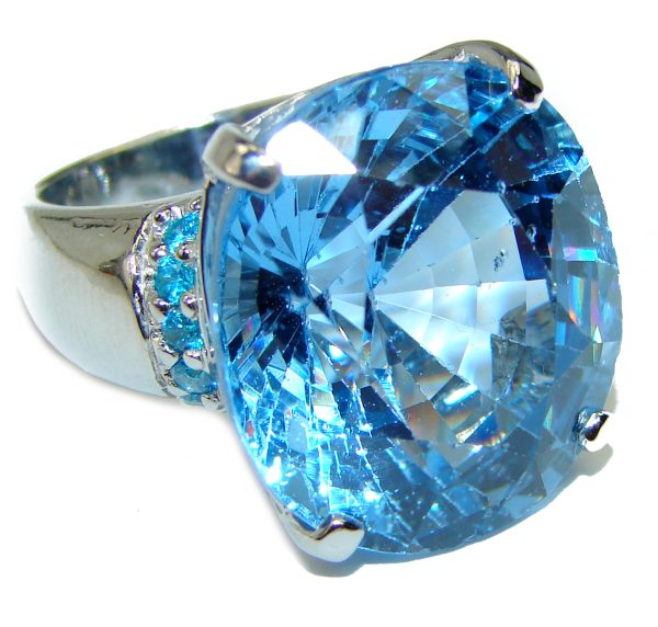 Snow Queen Large Swiss Blue Topaz .925 Sterling Silver handmade Ring size 6