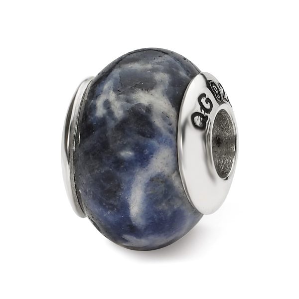 Sodalite Stone & Sterling Silver Bead Charm, 13mm